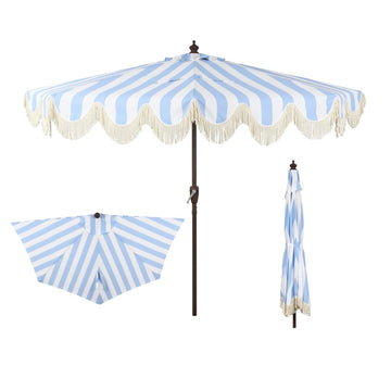 Beverly 9 ft. Designer Classic Scalloped Fringe Half Market Patio Umbrella
